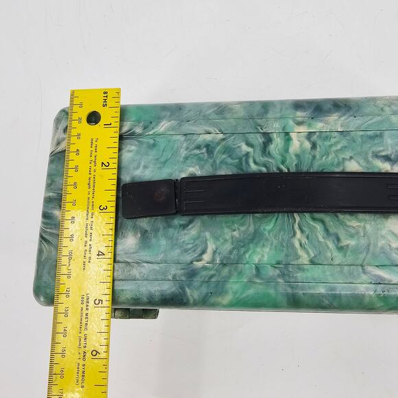 vintage Green Gray Marblelite Psychedelic Green Swirl Chest Fishing Tackle Box - Picture 7 of 12